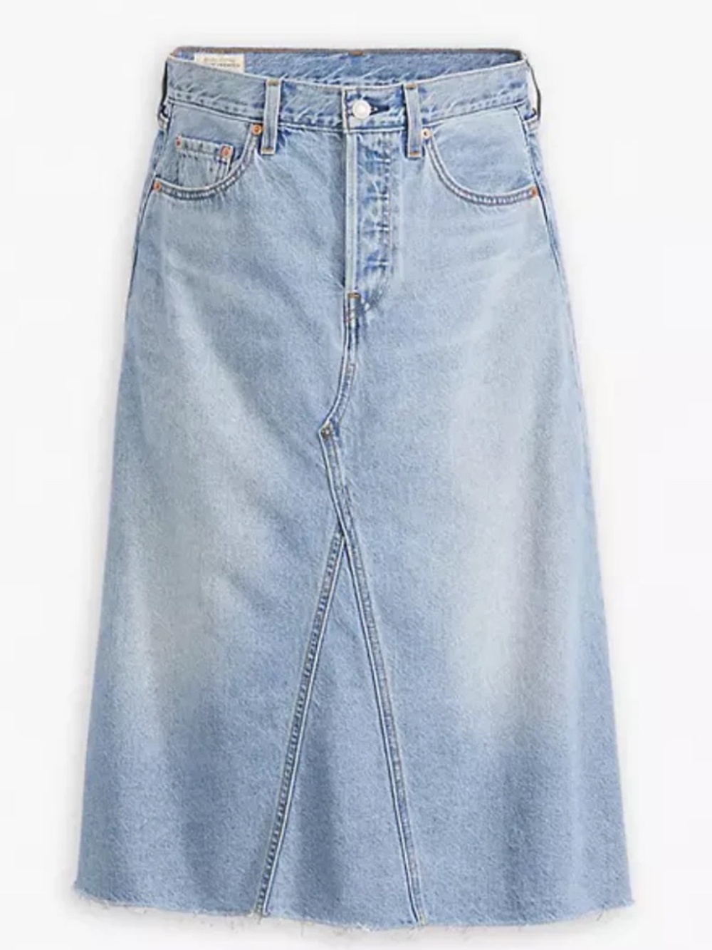 Levi's Premium High Rise A-Line Deconstructed Denim Skirt Midi Button Fly 28 - Picture 4 of 12